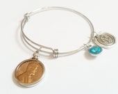 75th Birthday Gift 1944 1945 1943 Penny WWII Bracelet Birthstone Happy Birthday Gift US Penny Bracelet Expandable Bangle Coin Jewelry