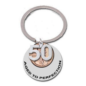 50th Birthday Gift 1974 1975 1976 Aged to Perfection Fine Wine Fifty Years and Counting Penny Key Chain Keyring Lucky Penny 49th 51st
