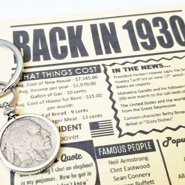 1930 1931 90th Birthday Gifts for Men 1931 Buffalo Nickel Key Chain Coin Indian Head Nickel Gifts for Dad Gifts for Grandpa Keyring Keychain