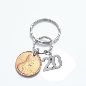 20th Anniversary Gift, 2004 2005 2006 Birthday Present Lucky Penny Key Chain, 20th Birthday Gift, 20 and counting, Gifts for Men, Retirement