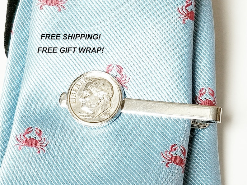 70th Birthday Gift Anniversary Gift 1949 1950 1948 Dime Tie Bar Clasp Tie Tack Gifts For Him Mens Accessories