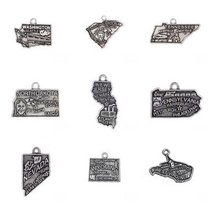 United States charms pendants US 50 State Alabama Alaska Arizona Arkansas California Colorado Connecticut Delaware Florida Hawaii New York