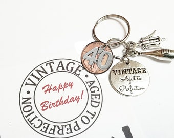 40th Birthday Gift 1985 1986 1987 Vintage Aged to Perfection Like a Fine Wine 40 and Fabulous Keychain Groomsmen Gift Gifts for Women Friend
