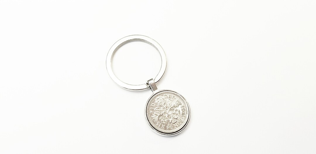 1955 Lucky Sixpence Key Chain Necklace 68th Birthday Gifts for Men
