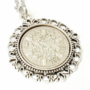 1935 Gifts for Women Lucky Sixpence Pendant Necklace 89th Birthday Grandmother Bracelet Key Chain Born in 1935 Gifts for Men, Gift for Bride