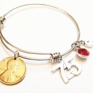75th Birthday Gift 1949 1950 1951 Penny Charm Bracelet Bangle Birth Year Born in 1950 Gifts for Women Grandma Mom Nana 74th 76th gifts