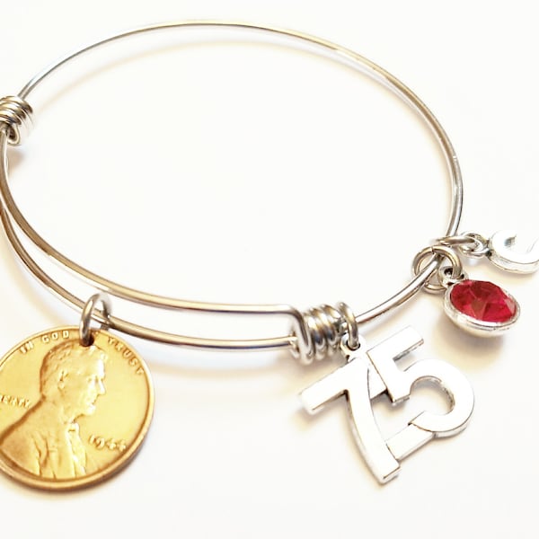 75th Birthday Gift 1947 1948 1949 Penny Charm Bracelet Bangle Birth Year Born in 1948 Gifts for Women Grandma Mom Nana 74th 76th gifts