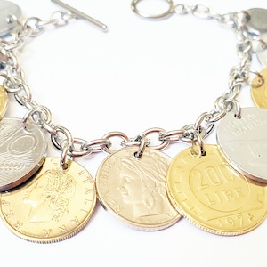 Italy Italian Lire Custom World Travel Coin Bracelet Globe Countries Bon Voyage Memento Vintage Coins Souvenir Coins from Around the World