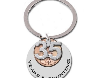 Regalo de cumpleaños número 35 1990 1991 1992 Regalo de aniversario número 35 35 años y contando Llavero de centavo Llavero Penny de la suerte de boda 34.º 36.º