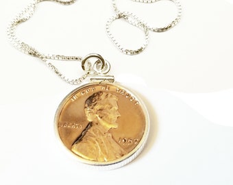 70th Birthday Gift Sterling Silver 1955 1956 1957 Penny Necklace US Penny Birthday Anniversary Pendant charm Born in 1956 Gifts for Women
