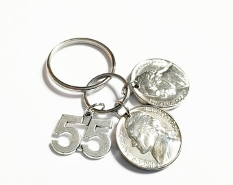 Llavero con dije de monedas de dos centavos para el 55.º aniversario de cumpleaños (1970, 1971 y 1972), regalo para hombres, papá, moneda, esposo, padrinos de boda.