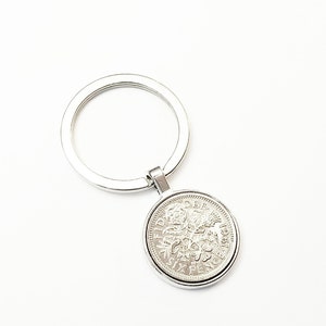1965 Lucky Sixpence Key Chain Necklace 60th Birthday Gifts for Men Bracelet 1965 Gifts for Women 60 & Counting, Wedding Gift for the Bride