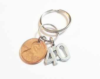 40th Birthday Gift 1985 1986 1987 40th Anniversary Gift,  Penny Key Chain, Lucky Penny, Keychain Keyring, 1985 Birthday 40 and fabulous