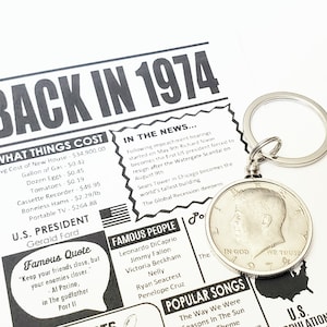 50th Birthday Gifts for Men Fifty Years and Counting 1976 Kennedy Half Dollar 50 Cents Key Chain Keyring Husband Dad Boyfriend Son Uncle