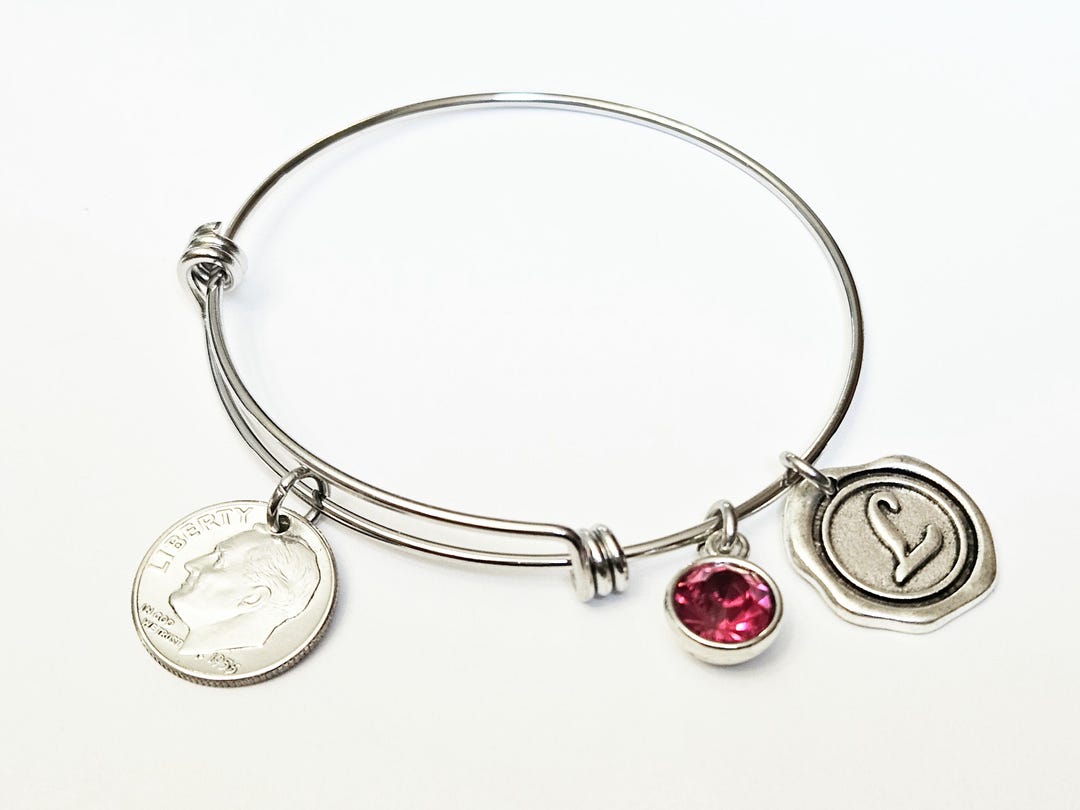 Birthday Dime Birthstone Bracelet Birth Year Birthdate Bezel
