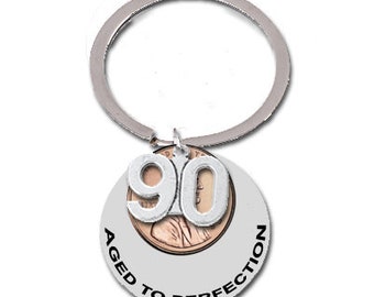 90th Birthday Gift 1935 1936 1937 Aged to Perfection Like a Fine Wine 90 Years and Counting Penny Key Chain Keyring Lucky Penny 89th 91st