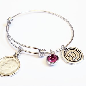 Prezent na 30 urodziny 1994 1995 1996 Bransoletka z dziesięciocentówką US Birthstone Expandable Bangle inicjał Moneta Biżuteria