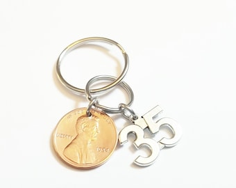 35th Birthday Gift 1987 1988 1989 35th Anniversary Gift Penny Key Chain Lucky Penny 35th Birthday Ideas, 35 years together, Retirement