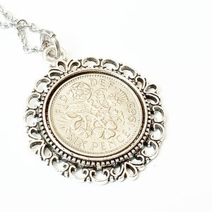 1965 Lucky Sixpence Necklace 60th Birthday Gifts for Men Bracelet Key Chain 1965 Gifts for Women 60 & Counting, Wedding Gift for the Bride