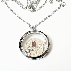 60th Birthday Gifts for Women, 1964 1965 1966 Sixpence Necklace Birthday Anniversary Pendant Memory Floating Locket Necklace Initial Living