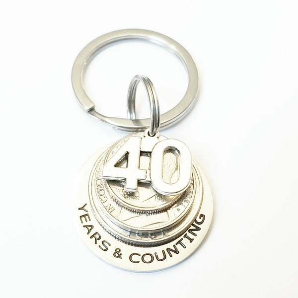40th Anniversary Gifts for Men, 1982 1983 1984, 40 Years and Counting, I still Choose You, Key Chain Lucky Coin Keyring Keychain, I still do
