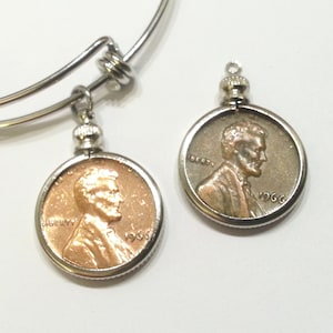 Penny Charm Bezel Coin Biżuteria 50. urodziny 10. rocznica 40. 30. 21. 16. urodziny Rok urodzenia Rocznica Ślub - Oferta dla JEDNEGO