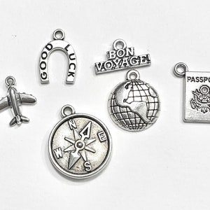 Travel Good Luck Passport Compass World Globe Bon Voyage Airplane Charms - Listing is for One Charm