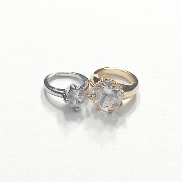 Diamond Ring CHARM Small 11mm Wedding Anniversary Engagement Bride Groom Charm - Listing is for One Charm