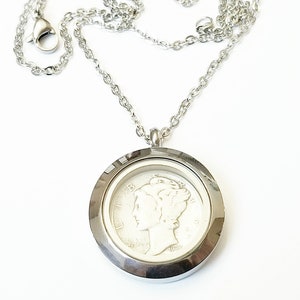 85th Birthday Gifts for Women, 1939 1940 1941 Dime Necklace Birthday Anniversary Pendant Living Floating Locket Penny Initial Memory
