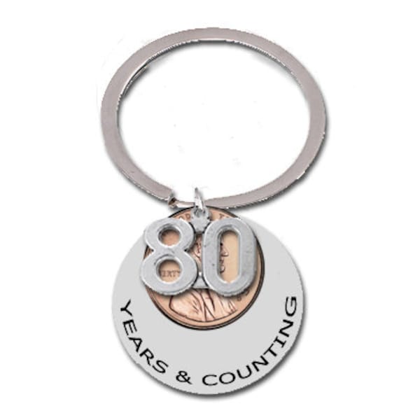 80th Birthday Gift 1942 1943 1944 80th Anniversary Gift Eighty Years and Counting Penny KeyChain Keyring Wedding Lucky Penny 79th 81st