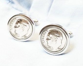 10th Anniversary Gift Him Dime Cufflinks 2013 2014 2015 Aluminum Anniversary Gifts Tin 10 year Anniversary Gift for Husband Men Cuff links