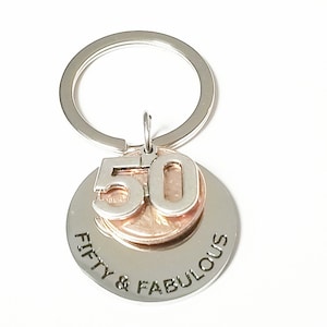 50th Birthday Gifts for Men, Women, 50 and Fabulous, 1974 1975 1976 50th Anniversary Gift Keychain Lucky Penny Keyring, Husband Wife Fifty