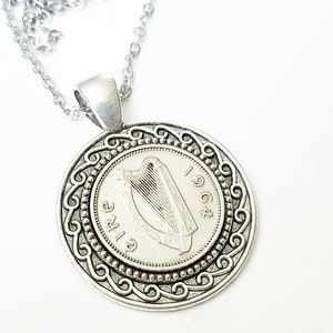1964 Lucky Irish Three Pence Eire Necklace 61st Birthday Gifts for Women, Born in 1964 Anniversary Gifts for Women 61 and Counting, Mom