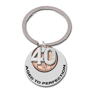40th Birthday Gift 1984 1985 1986 Aged to Perfection Fine Wine Forty Years & Counting Penny Keychain Keyring Wedding Lucky Penny 39th 41st