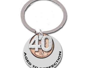 40th Birthday Gift 1985 1986 1987 Aged to Perfection Fine Wine Forty Years & Counting Penny Keychain Keyring Wedding Lucky Penny 39th 41st