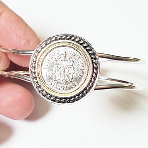 1944 Lucky Sixpence 81st Birthday Gifts for Women Bracelet Bangle Born in 1943 1944 1945 & counting Bride Gift Something Old