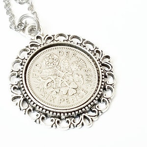 Collana Lucky Sixpence del 1955, regali per il 70° compleanno per le donne, portachiavi con bracciale, regalo di compleanno per le donne 70 e oltre, regalo per la sposa