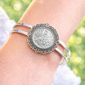 Lucky Sixpence Birthday Gifts for Women Bracelet Bangle Anniversary Gifts For the Bride Gift Something Old Something New Something Borrowed