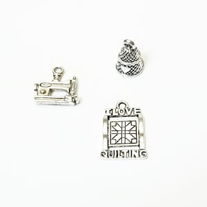 Sewing Machine I love Quilting Thimble Charms Craft Charms - Listing is for ONE charm