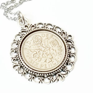 Joyería Vintage Personalizada Colgante De Seis Peniques De 1962 - Cadena De Plata De Ley Para Cumpleaños Y Recuerdos Cadena Plata 18 Pulgadas