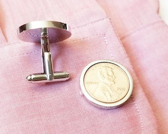 7th Anniversary Gifts for Men, 7 Year Itch, 7th Copper Wool 2017 2018 2019 Cufflinks Gifts, US Penny Cuff links, Copper Anniversary Husband