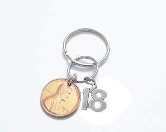 18th Birthday Gift 2006 2007 2008 18th Anniversary Gift Penny Key Chain, Voting Age, Gifts for Men Gifts for Women Retirement Gifts