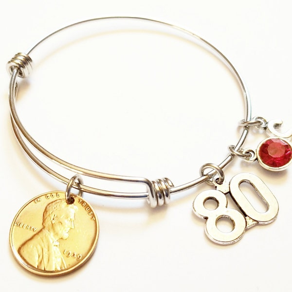80th Birthday Gifts for Women 1942 1943 1944 Penny Charm Bracelet Bangle Year Coin Born in 1943 Gifts for Grandma Nana Mom Aunt 79th 81st