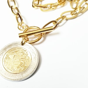 Banco de México 1 Mexican Uno Peso Dos Pesos coin Authentic Genuine Coin Necklace, Stainless Steel Mexico Key Chain Bracelet Bangle Cinco