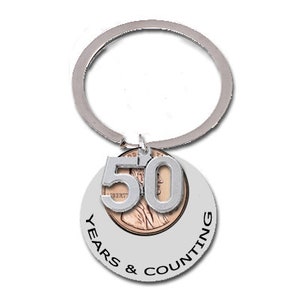 50th Birthday Gift 1974 1975 1976 50th Anniversary Gift Fifty Years and Counting Penny Key Chain Keyring Wedding Lucky Penny 49th 51st