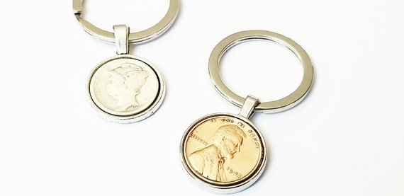 80.o regalo de cumpleanos 1942 1943 1944 Regalo de aniversario Llavero Lucky Penny Keyring US 1 centavo Dime Llavero Casa Regalos clave para hombres Abuelo Etsy Mexico