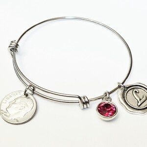 21st Birthday Gift 2003 2004 2005 Gift US Dime Bracelet Birthstone Gifts for Women Expandable Bangle initial Legal Drinking Age Coin Jewelry