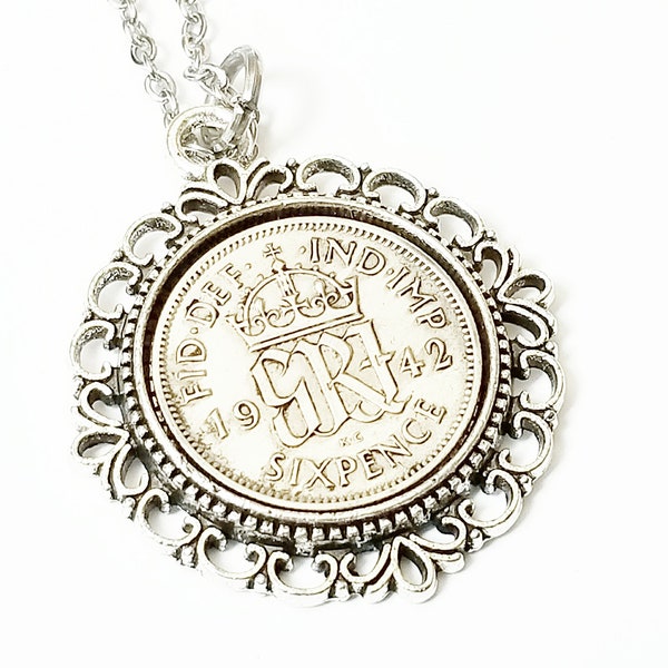 1944 Lucky Sixpence Pendant Necklace 77th Birthday Gifts for Women Bracelet Key Chain Born in 1944 Gifts for Women, sixpence In Her Shoe