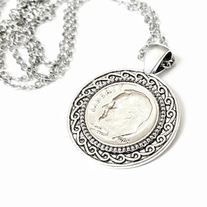 80th Birthday Gifts for Women 1945 1946 1947 Dime Necklace Bezel Cameo Cabochon Pendant Born in 1945 Gifts for Grandma Nana Mother Mom