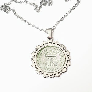 1948 Lucky Sixpence Necklace 77th Birthday Gifts for Women Stainless Steel Pendant Born in 1947 1948 1949 75 & counting Bride Gift